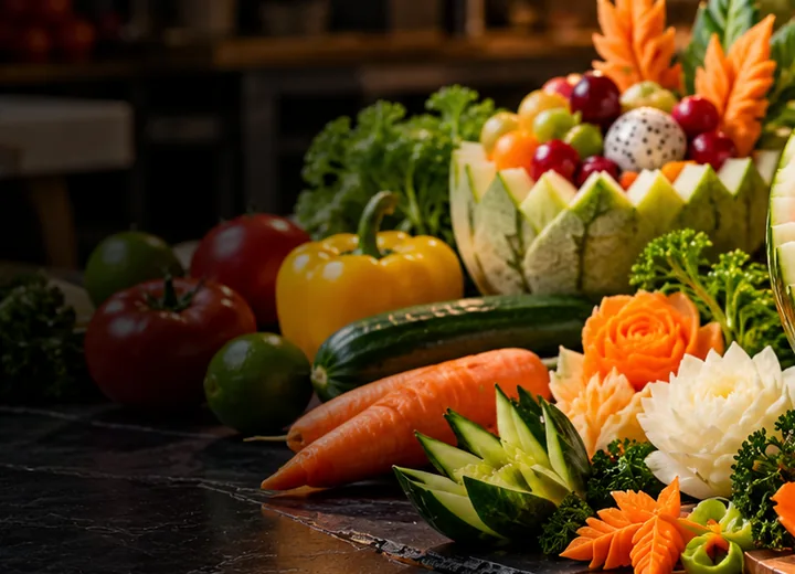 Illustrative fruit and vegetable carving artwork